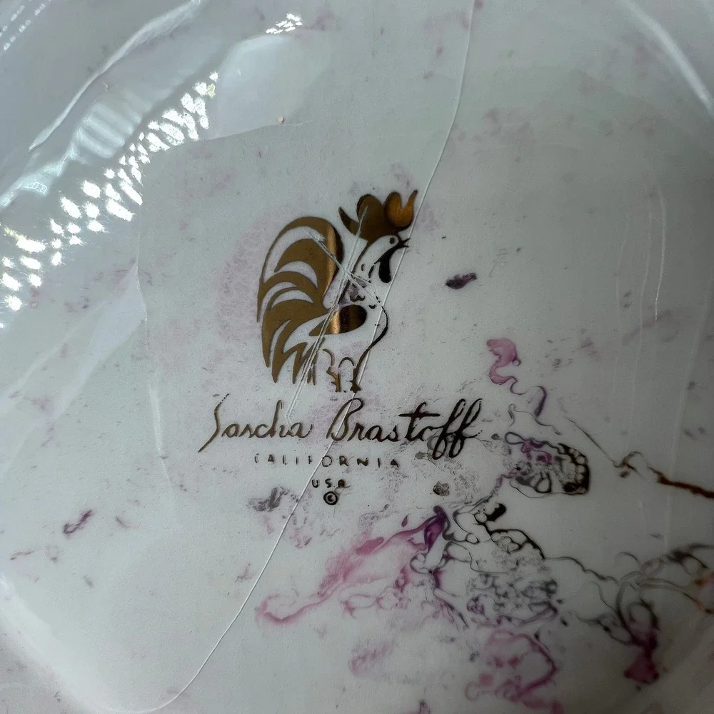 Vtg Sascha Brastoff California Pottery Surf Ballet Chip Dip Platter Purple‎ Gold